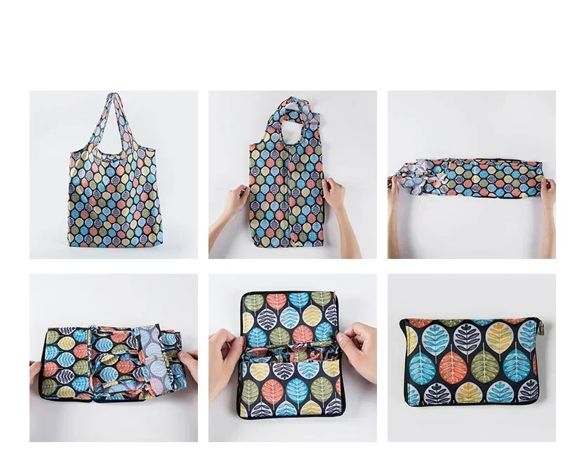 Grocery Storage Handbag Foldable Flower Tote Pouch Reusable Shopping Bag Womens Zipper Beach Bag Shoulder Pouch