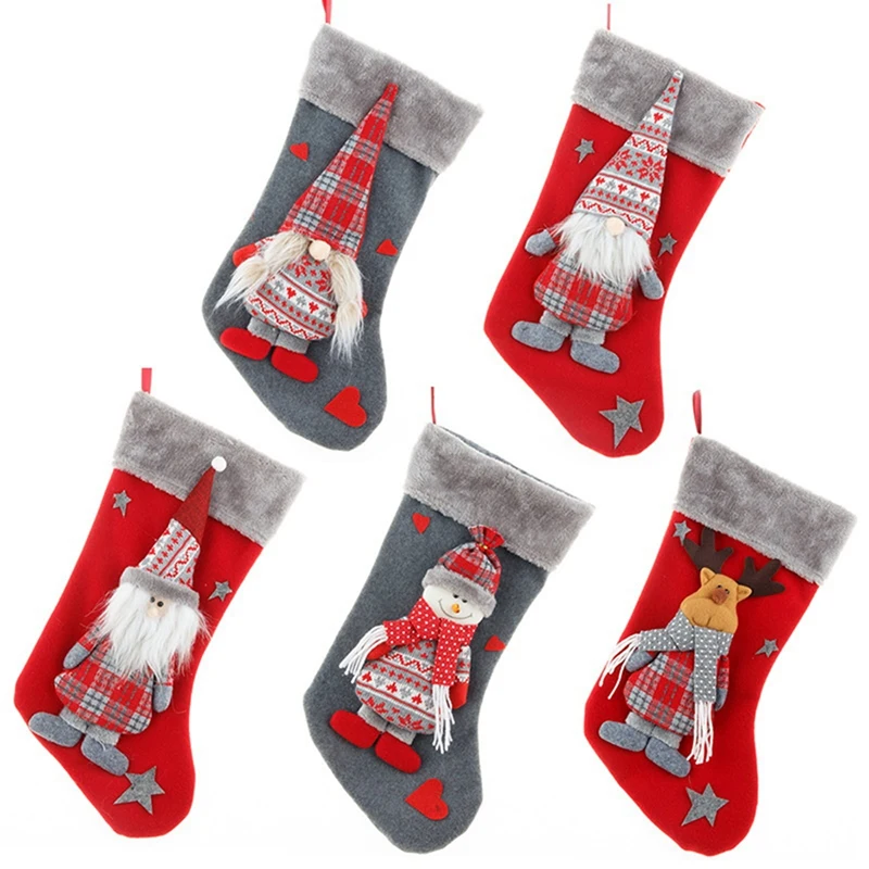 

LBER Christmas Stocking Large Xmas Gift Bags Fireplace Decoration Socks Candy Holder For Home Decor