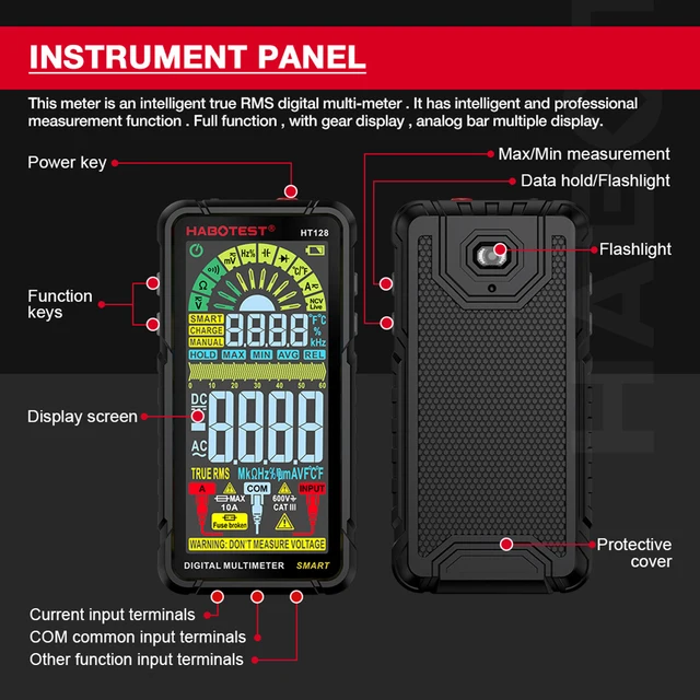 Uadme Multi-Tester, Intelligentes Digitales Multimeter, 6000 Zählungen,  Voltmeter, Strom, Kapazität, Widerstand, Frequenz, Elektrischer Tester HT128