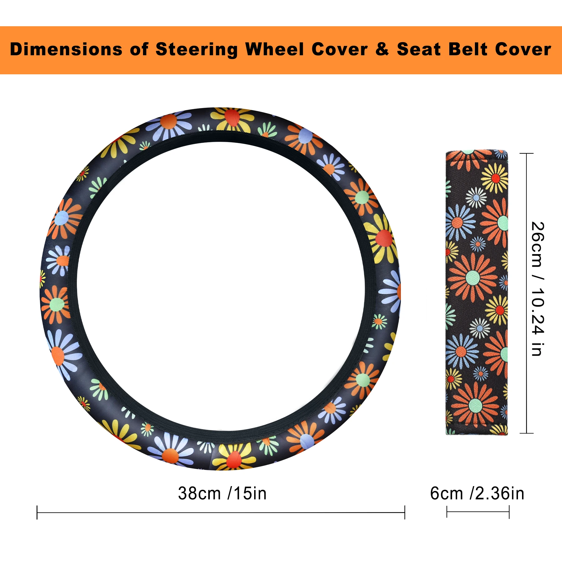 Fashion Daisy Print Car Steering Wheel Cover and Seat Belt Cover 3-piece  Set, Breathable Non-slip Car Interior - AliExpress