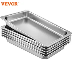 VEVOR 6 Pack Steam Plate 20.9 x 12.8 x 2.6 inch Deep Steam Plate Full Size 8.5L Deep Food Container Stainless Steel Oven Plate