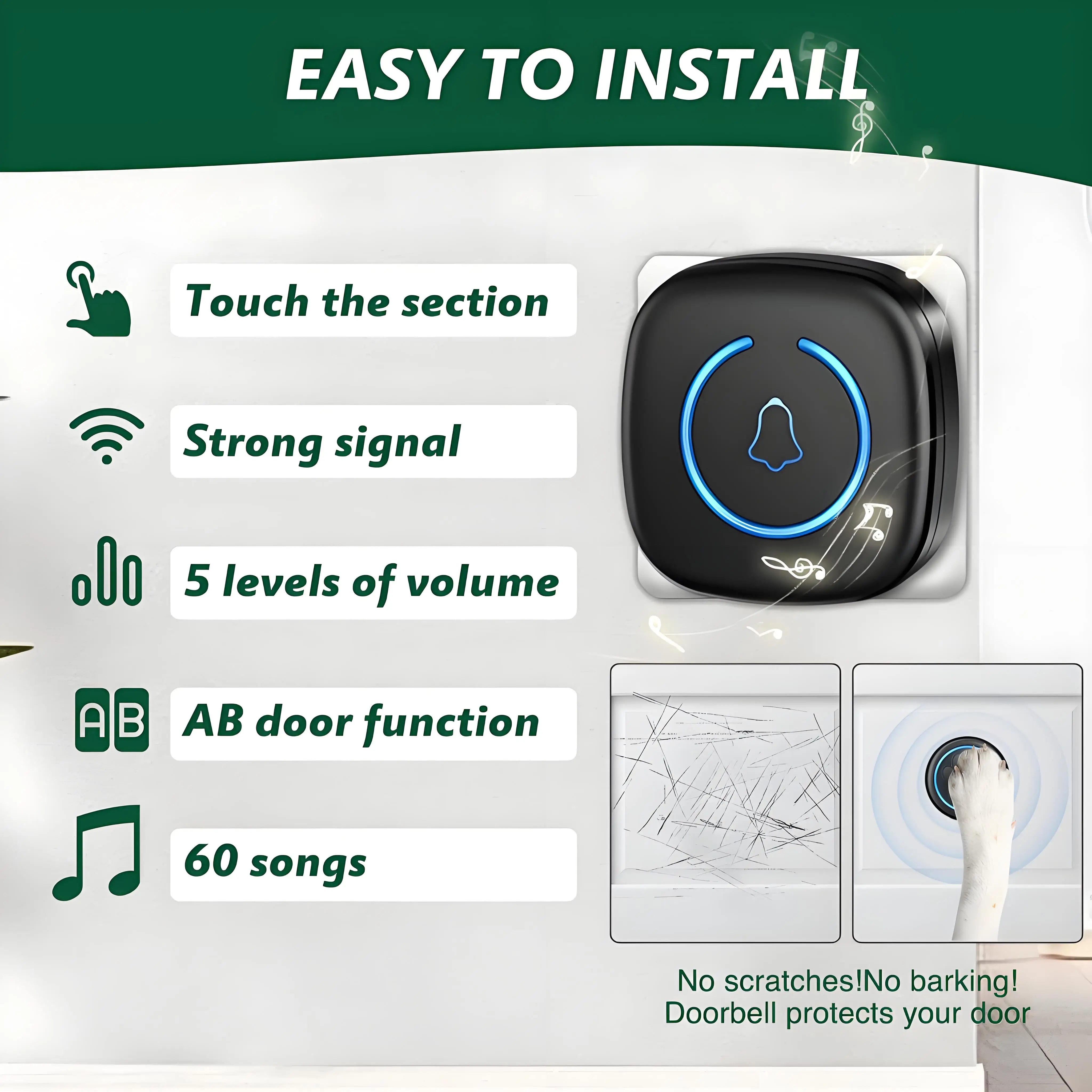 Premium Wireless Dog Doorbell - 1000ft Range, 60 Melodies & Waterproof - View 4