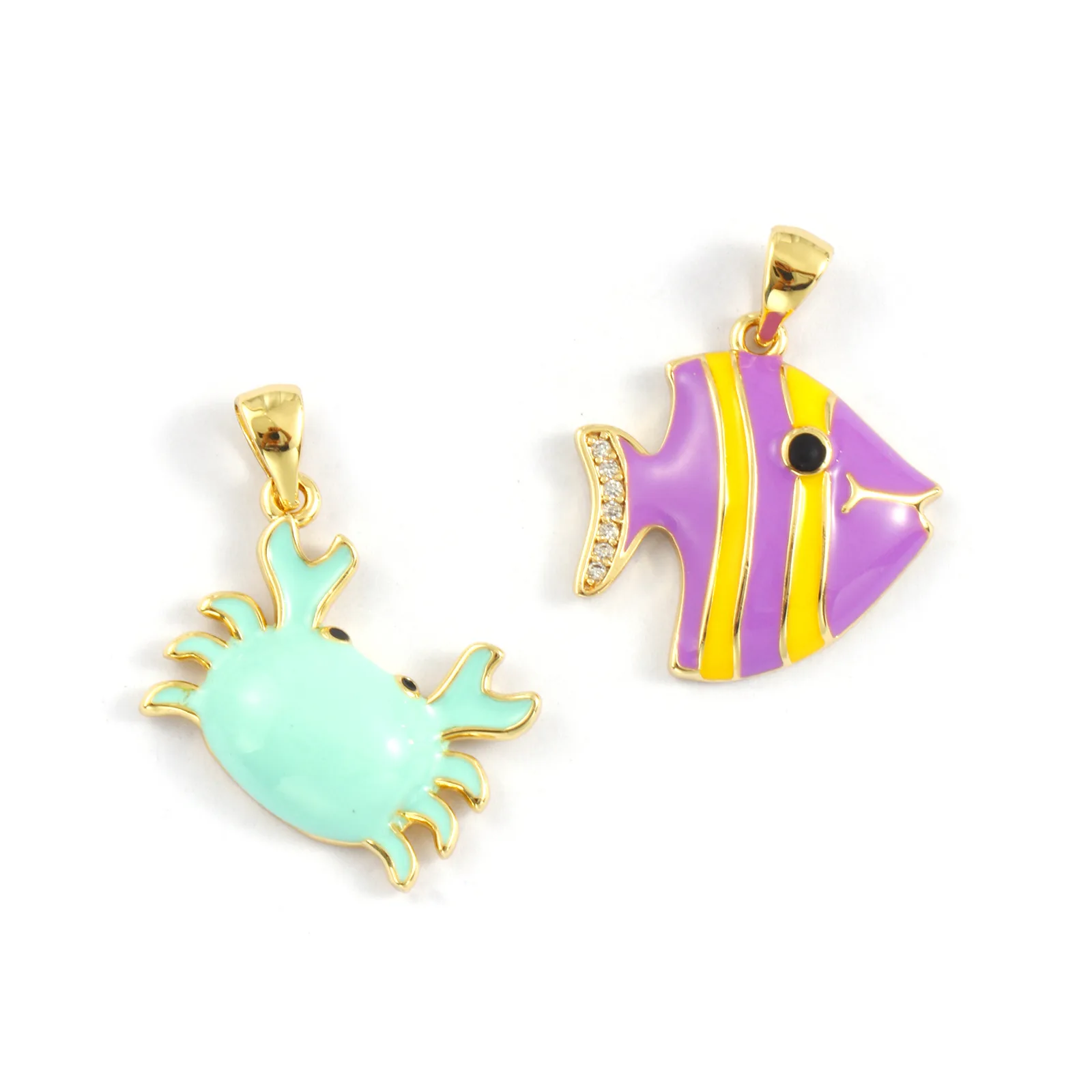 2 Stück Messing Ozean Schmuck Anhänger 18 Karat vergoldet Emaille Tropische Fische Krabbe Charms für DIY Halskette Schlüsselanhänger Herstellung von Erkenntnissen – Detail 5