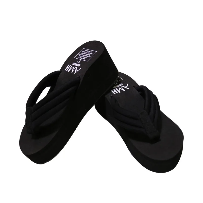 2024 New Slippers Women's Summer Wear Fashion High Heel Platform Shoes Thick Bottom Non-Slip Beach Ladies Flip-Flops