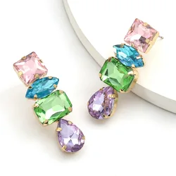 Pauli Manfi Fashion Personality Girl Rhinestone Water Drop Dangle Earrings Women's Elegant Temperament Jewelry Accessories