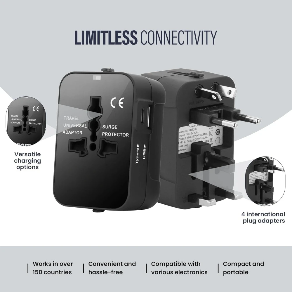 Universal Travel Adapter, All-in-One, Worldwide, USB/USB-C, Compatible with Apple Devices, Intl. Power Solution