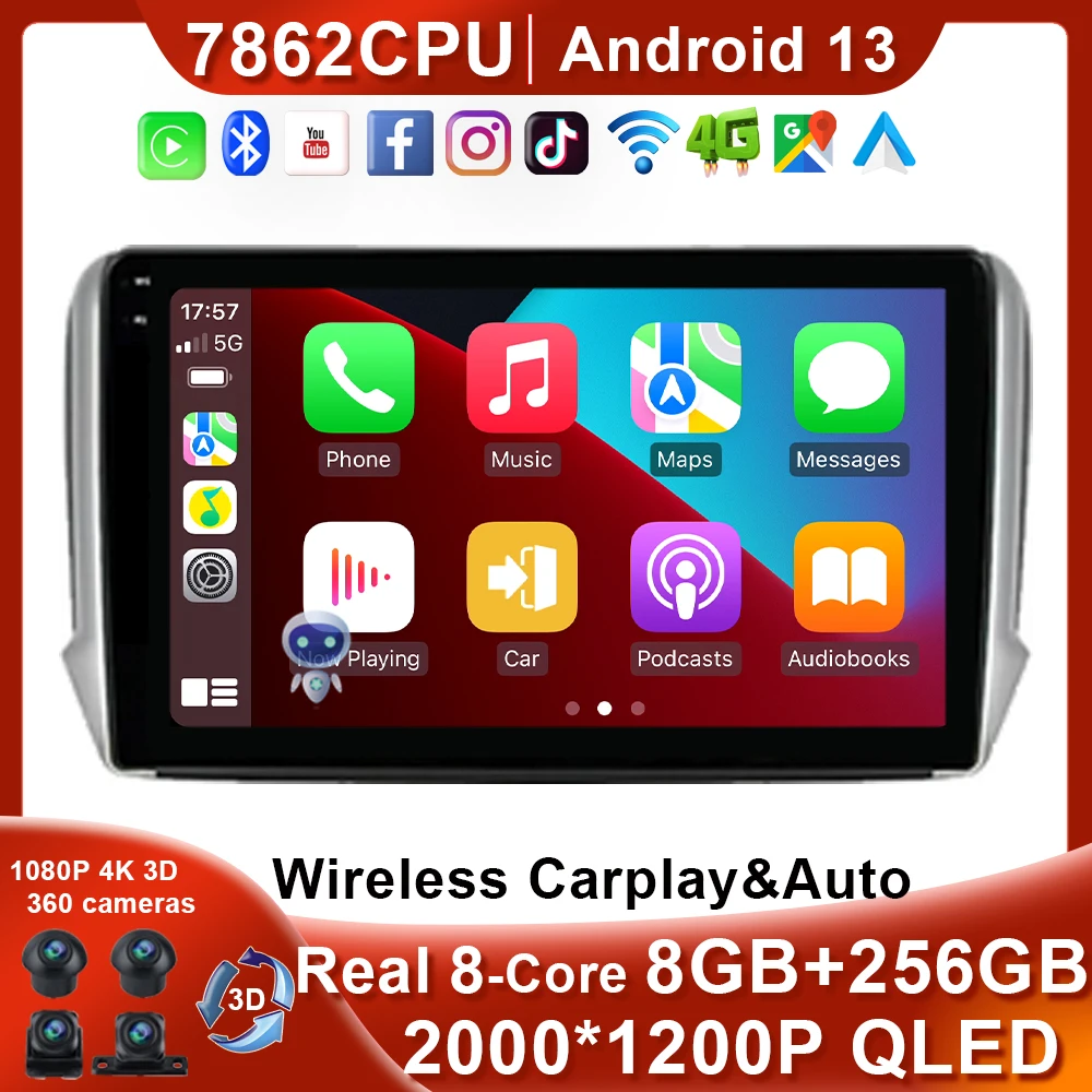 

For Peugeot 208 2008 Series 2012 - 2018 4G Android 13 Multimidia Car Stereo GPS Player Navigation Auto Radio RDS SWC No 2Din DVD