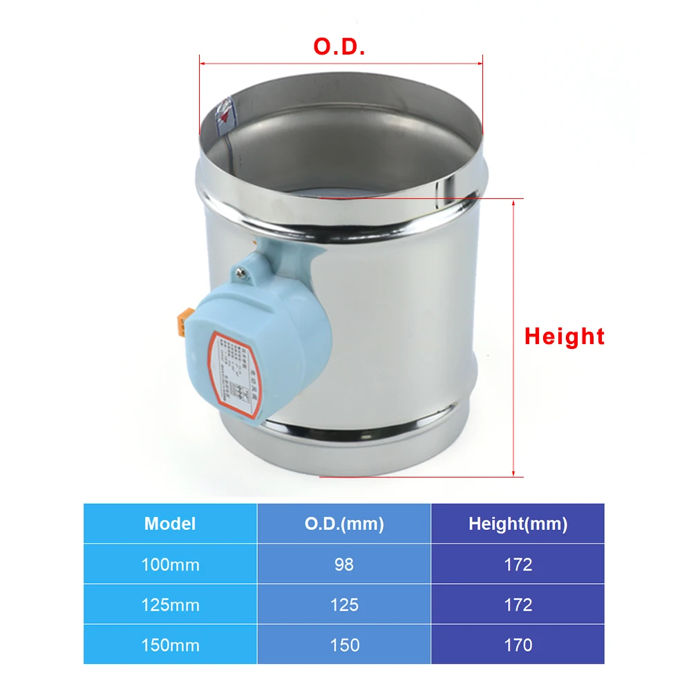 Stainless Steel Motorized Air Duct Damper with 1Nm Actuator, 220VAC, 4-6