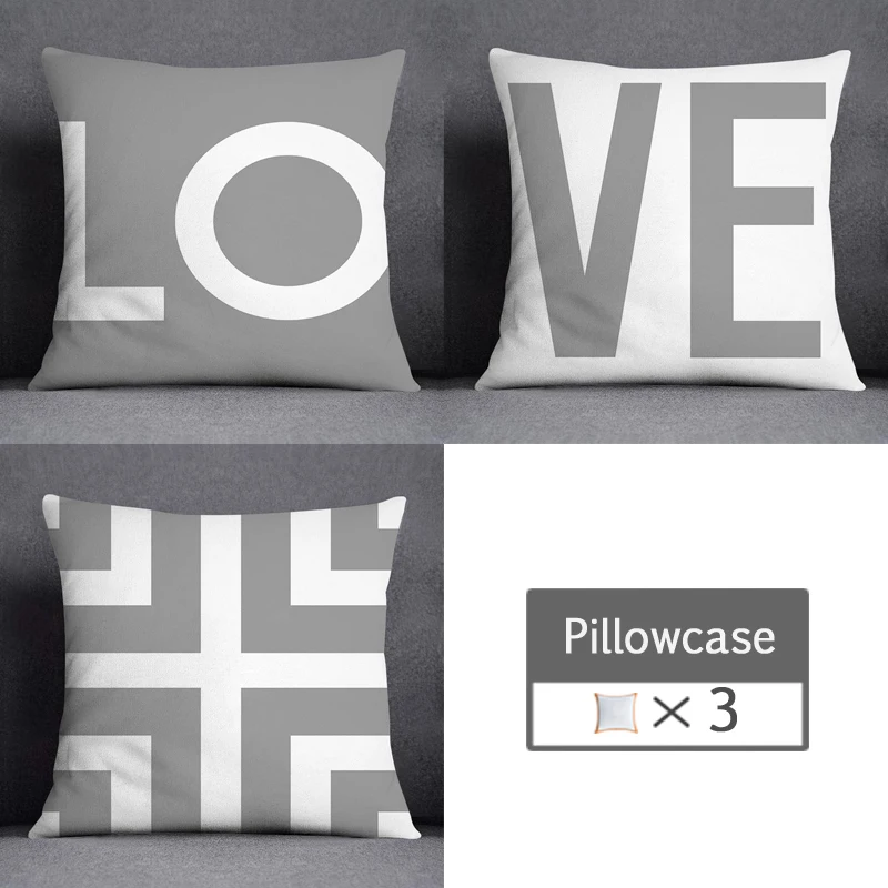 3pcs/lot 45X45CM Gray Lumbar Pillow Case Polyester Geometry Leaf Floral Stripes Plaids Print Sofa Throw Cushion Cover Home Decor 