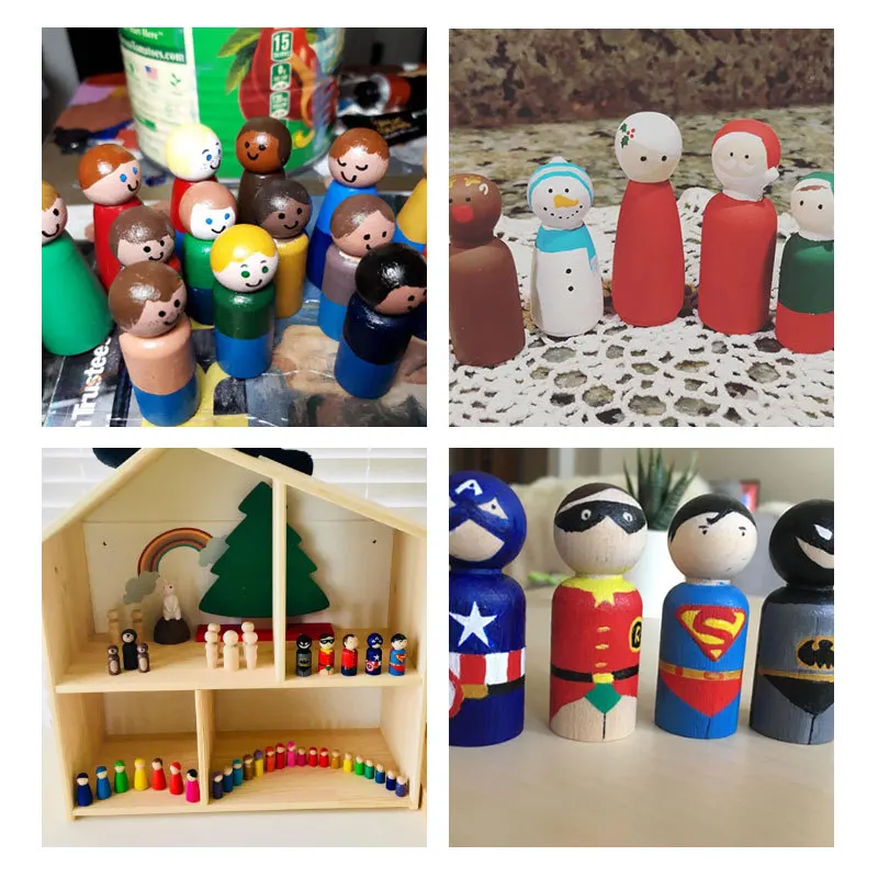 ABCPICK 50pcs Wooden Peg Dolls Natural DIY Turnings-Ready Paint-Waldorf Girl Unfinished Turnings-ready Baby Teether Wood Beads