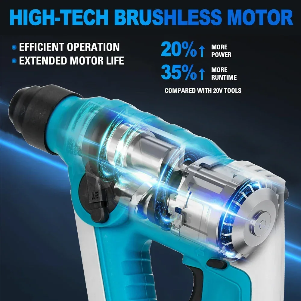 2 in 1 Cordless Drill Rotar Hammer Electric Impact Drill Portable Electric Pick Power Tools Fit For Makita 18V Battery Battery 3