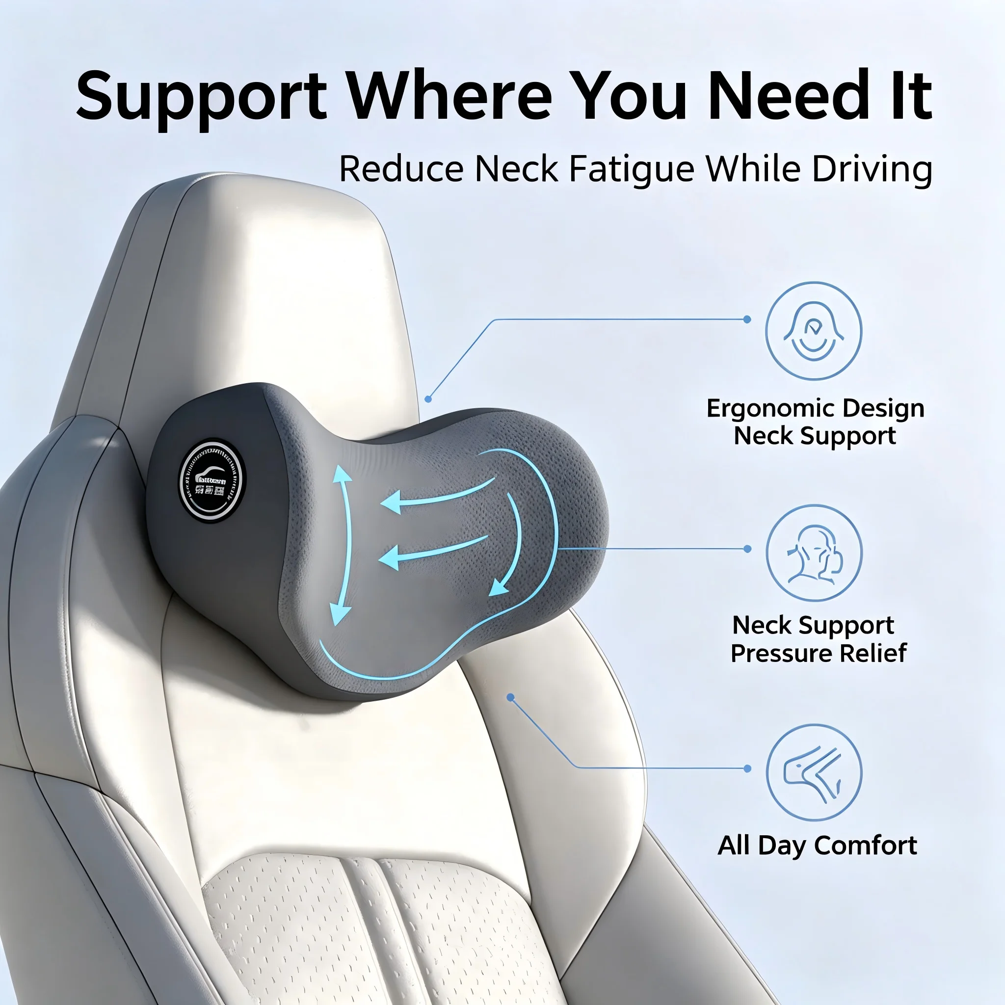 Almohada de espuma viscoelástica Icaroom para reposacabezas de coche, soporte lumbar hueco, comodidad y soporte para vehículos, reposacabezas para coches