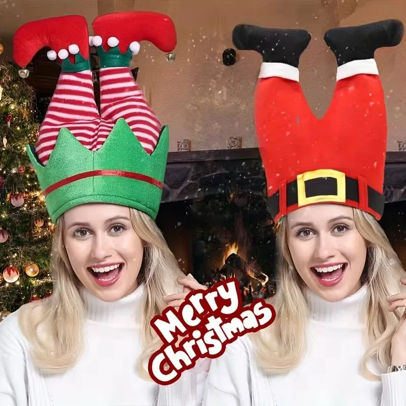 Creative Christmas decorations, funny red leg hats, children's and adults Christmas hats, clown party activities
