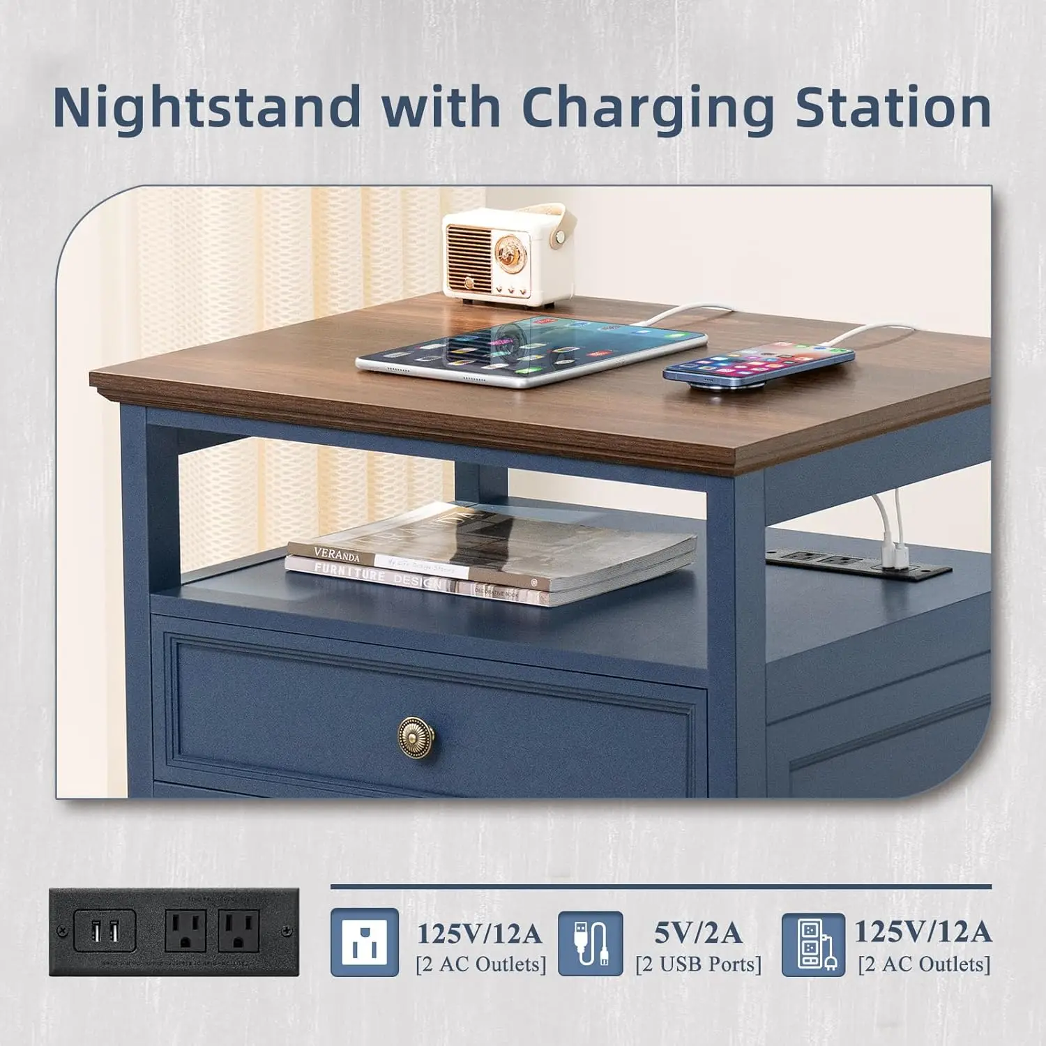 2 Drawer Nightstand with Charging Station 6