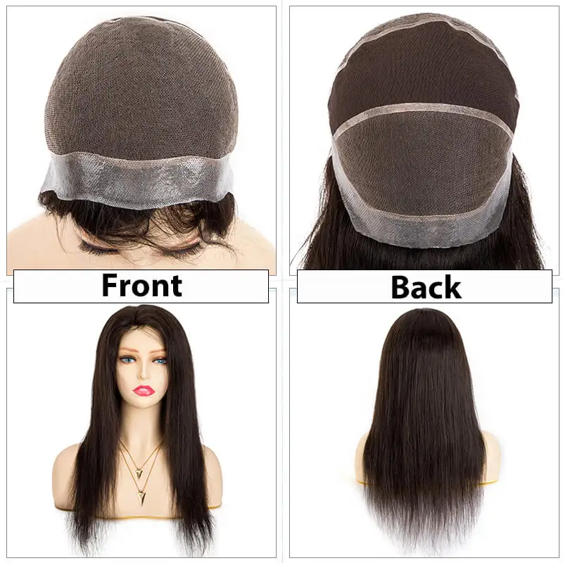 Pu intorno con pizzo traspirante annodato nel centro parrucche per capelli umani per le donne parrucca di capelli naturali reali parrucca lunga da donna da 12-22 pollici - immagine 6