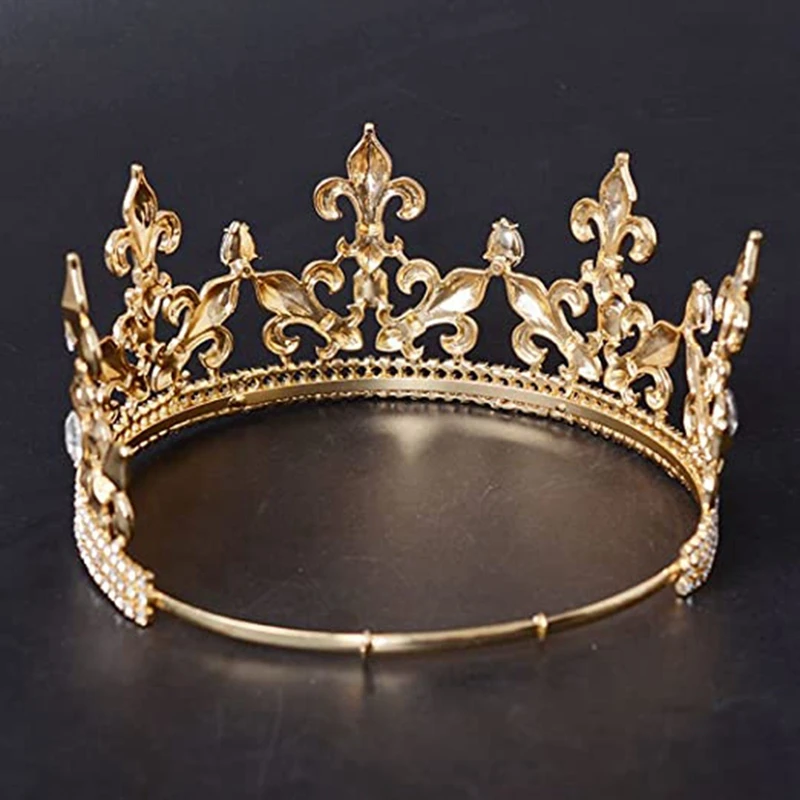 A85Q-Gold King Crown For Men Adjustable Imperial Medieval Birthday Crown Prom Kings