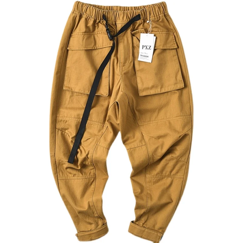 Men's Loose Fit Cotton Khaki Workwear Pants with Multiple kets Tapered Cuffed Casual Trousers Youthful Sle Autumn Wear