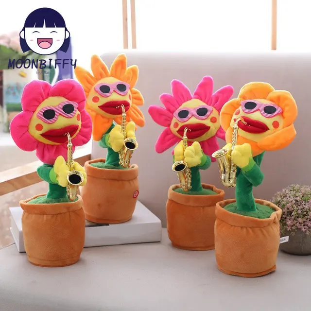 Hot Sale Electric Sunflower Stuffed Plush Doll 80 Songs USB Saxophone Dancing Singing Sunflower Toys Funny Children Toy Gift 1