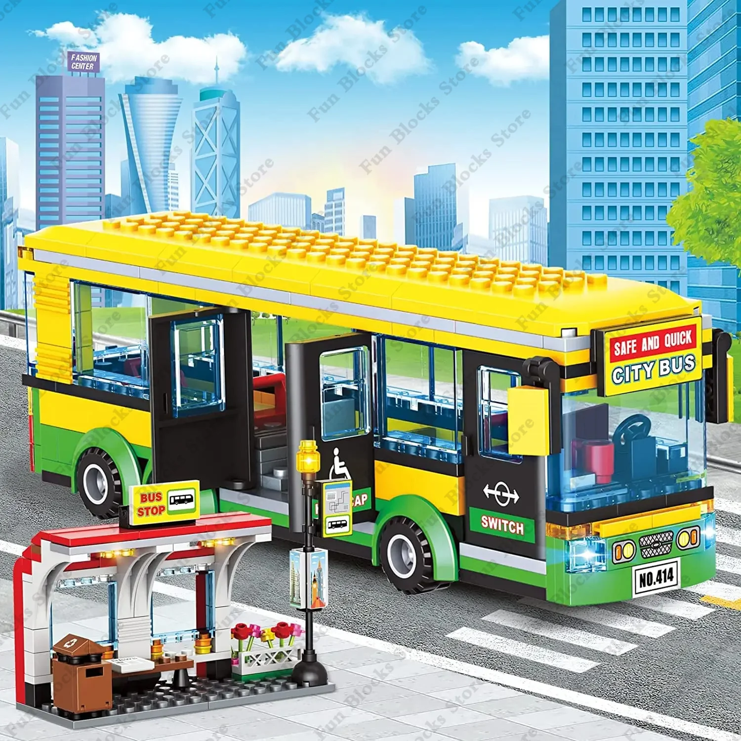 2024 City Yellow Passenger Bus Building Blocks School Double Vehicle Friends Car Traffic Station Bricks Station Regali Set Di Giocattoli