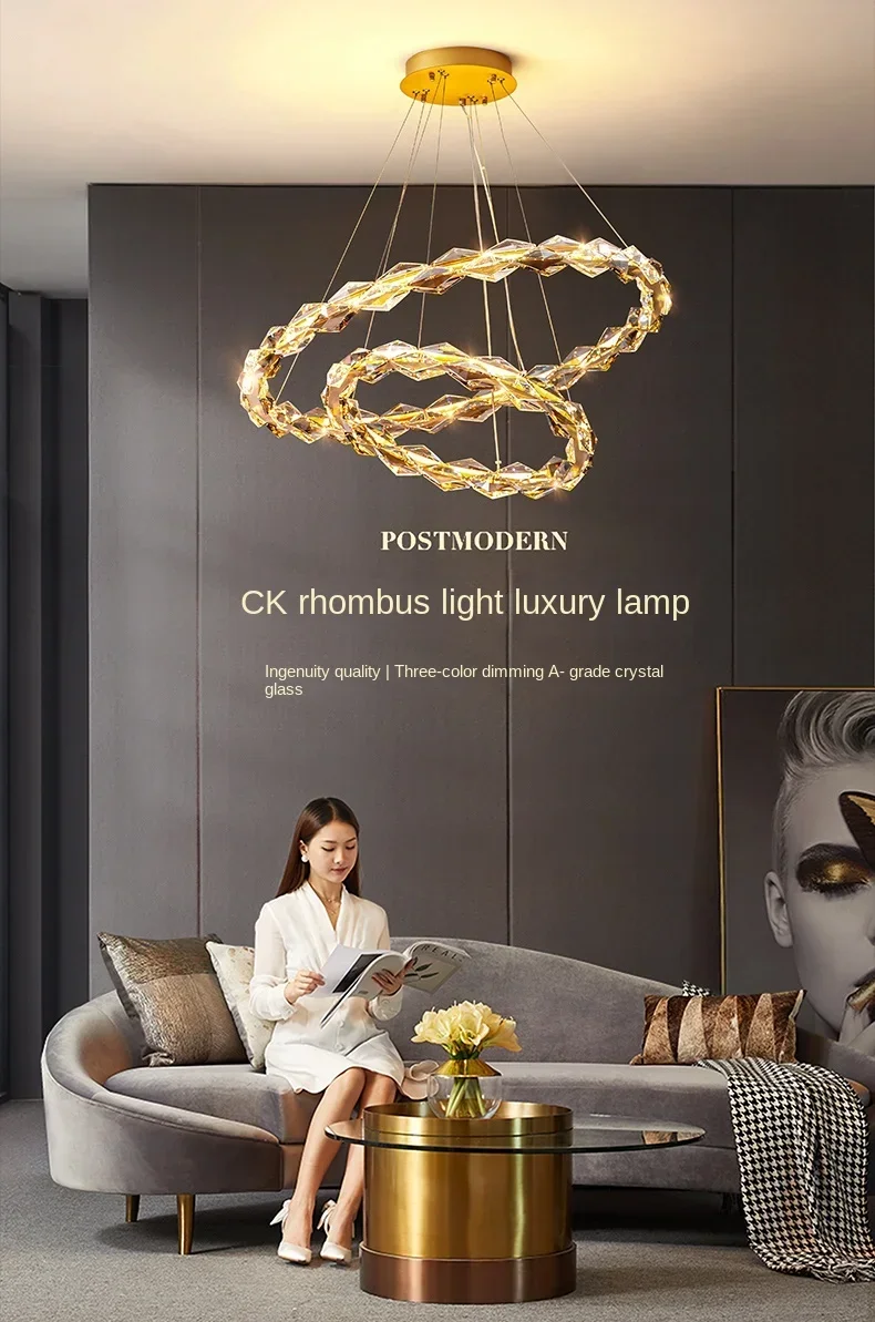 

Luxury all-copper crystal pendant light, modern minimalist dining room lamp