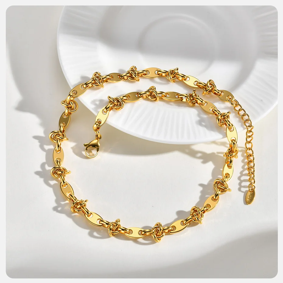 Vnox Goldfarben-Choker, Minimalistische Ketten-Halskette mit Geometrischem Design, Handgefertigte Edelstahl-Gliederkette mit Großer Ovaler Kette für Damen – Detail 9