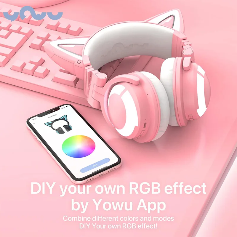 YOWU 3G 무선 게임용 헤드셋, 앱 제어, RGB 조명 7.1 마이크, 블루투스 5.0, 가상 오디오 헤드폰, 전문 헤드셋