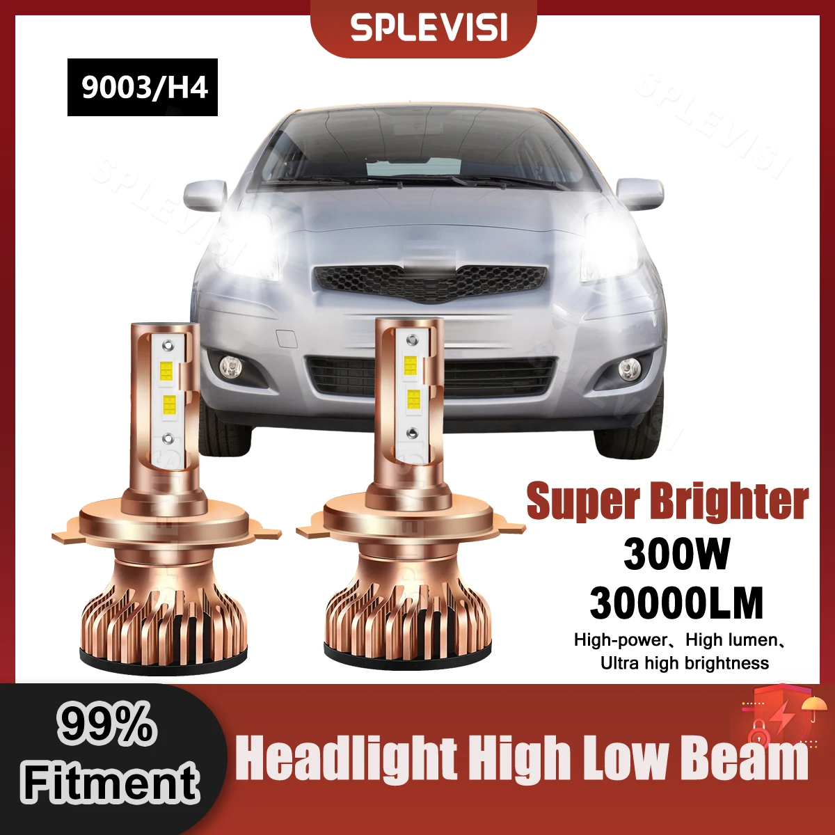 

2PCS Plug And Play Replace Headlamp High Low Beam Light 30000LM 300W For Toyota Yaris MK2 2005 2006 2007 2008 2009 2010 2011