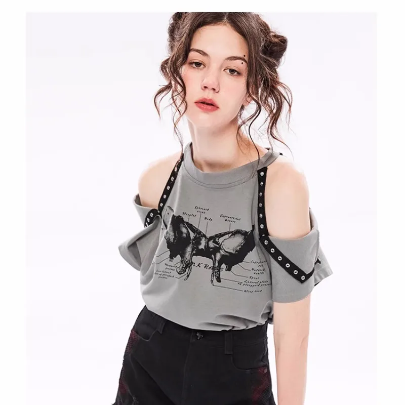 

Женская летняя одежда с открытыми плечами и коротким рукавом, модель 2023 года, в стиле панк, рок-Girl, дизайн Sense Two, уникальная и фантастическая одежда Lo