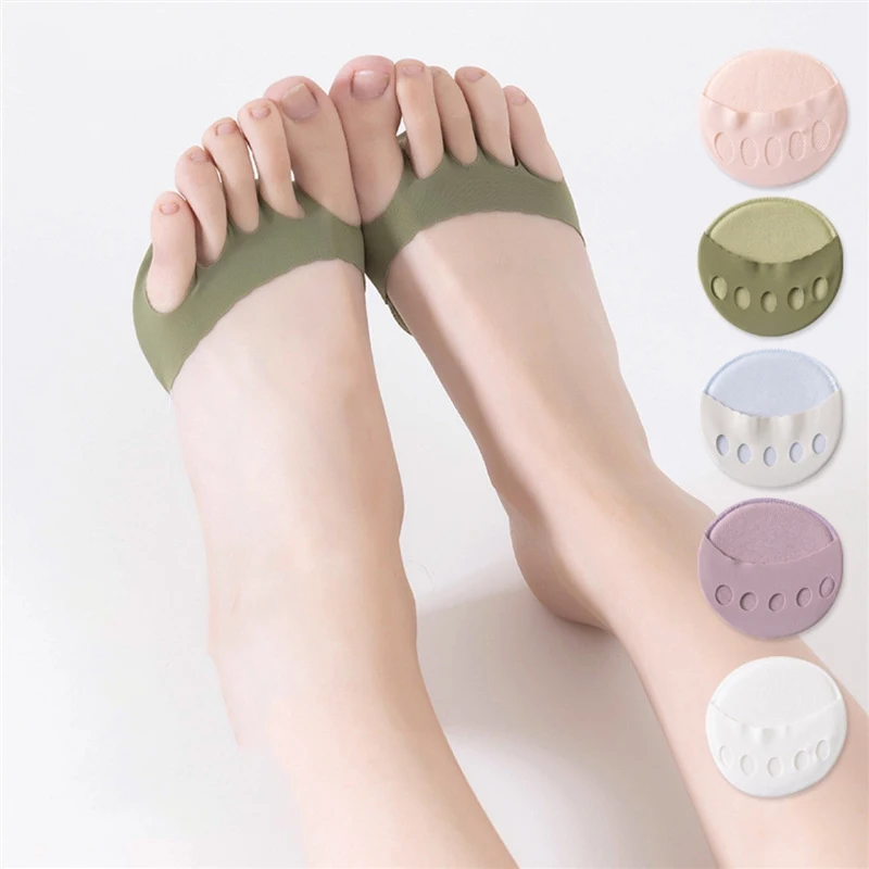 Front Foot Pads Women Summer Thin Anti Wear High Heel Pads Non Slip Half Palm Five Finger Sock Invisible Split 5pairs Toe Socks