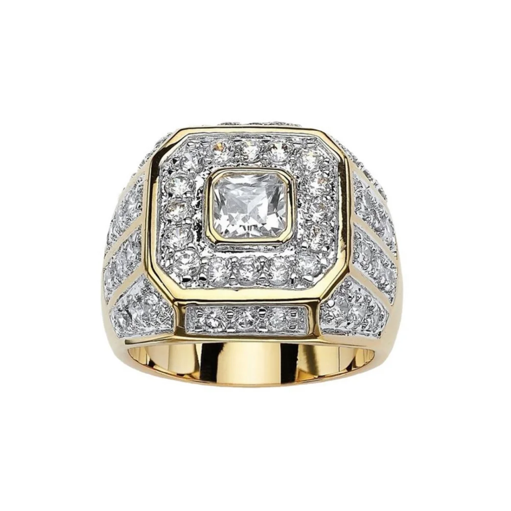 Zirconia Gold-Plated Ring Wins Men's Championship Hip Hop Jewelry Ring Size 7-13