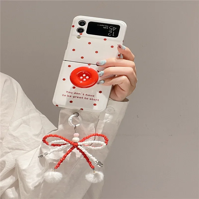 Red Polka Dot Button Holder Phone Case - Hard Shell with Stand Feature