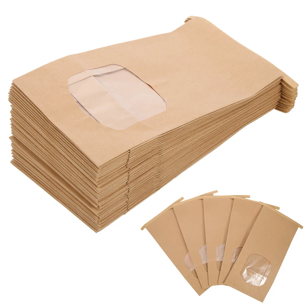 

50 Pcs Baking Paper Bag Brown Bags Pastry Kraft Back Bakery Sandwich with Window Cookie Small for Cookies Bread Homemade