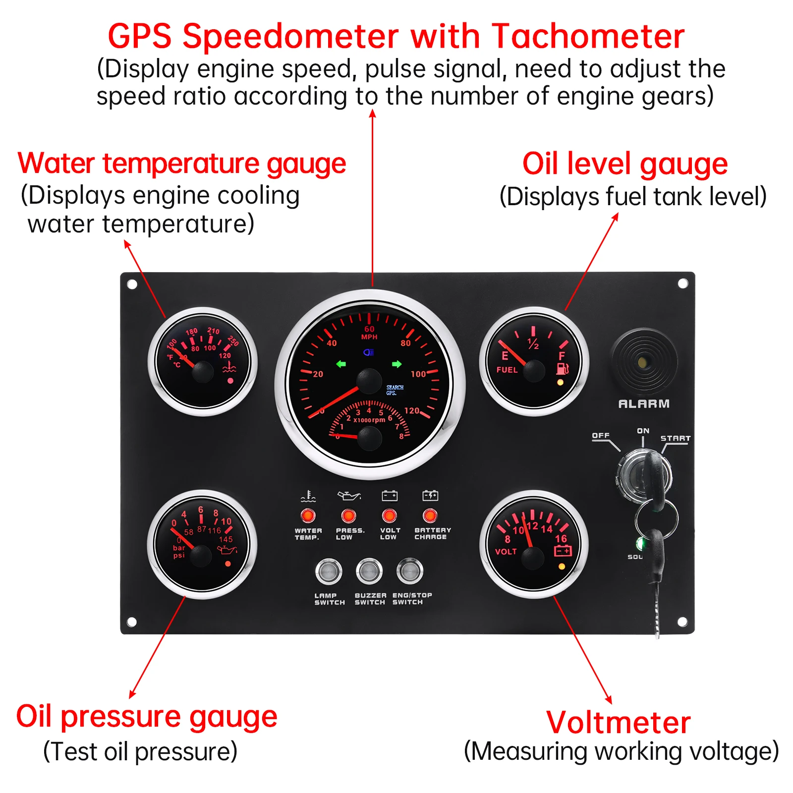 해양 엔진 대시보드 호환 모든 해양 대시보드 12V 24V GPS 속도 수온 오일 압력 연료 레벨 센서 맞춤형