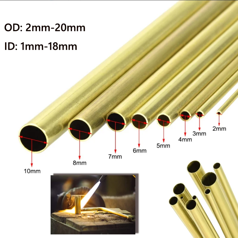 Tubo de bronze redondo para DIY, tubo de bronze, diâmetro 2mm, 3mm, 4mm, 5mm, 6mm, 7mm, 8mm, 10mm, 14mm, 16mm, 20mm, 300mm, 500mm, máquina de corte do tubo 1-10 PCes