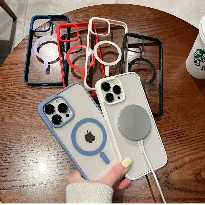 For Magsafe Magnetic Wireless Charging Case for iPhone17 15 16 14 13 12 11 Pro Max  Hard Acrylic Clear Cover