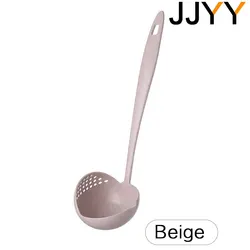 Dual-Function Long Handle Kitchen Colander Spoon (Beige)