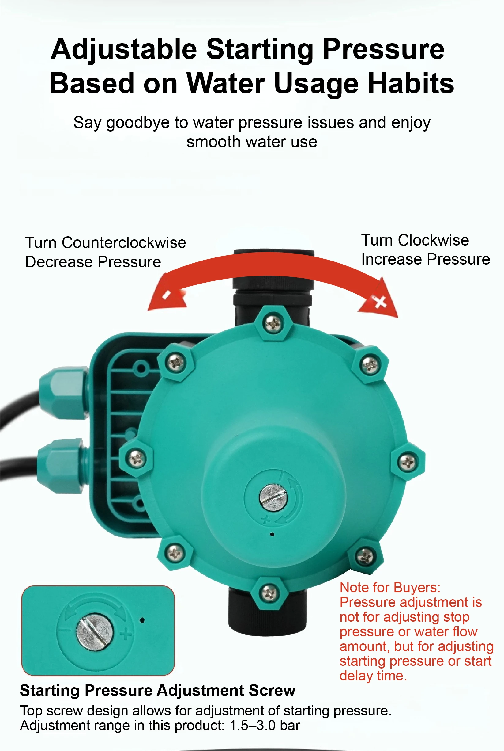 S18 Water Pump Pressure Controller Adjustable Pressure Automatic Switch Pipeline