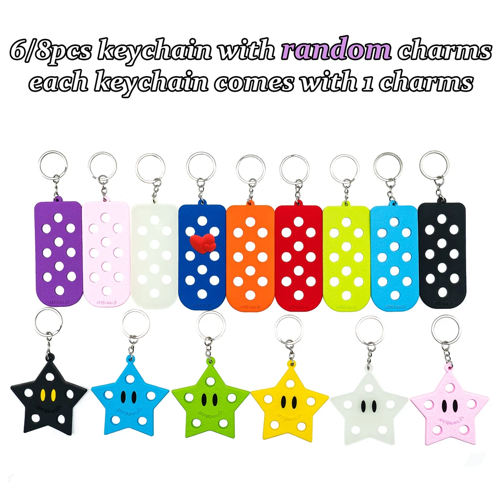 6/8pcs 1 Each Color Keychain Shoe Charms Holder Star Shape Keyring for Car Key Accessories Personalized Decoration Cool Key Gift