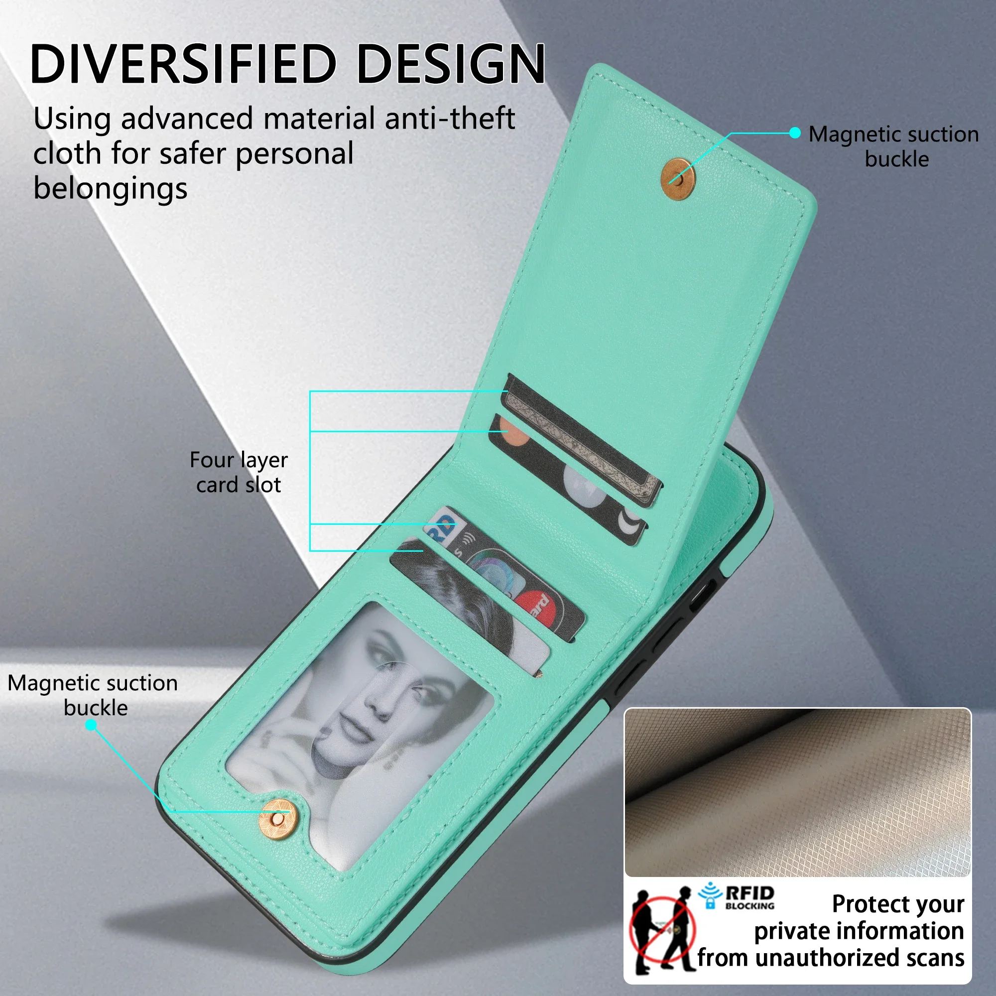 Vertical Card Slot Leather Wallet Phone Case with Magnetic Stand Cover