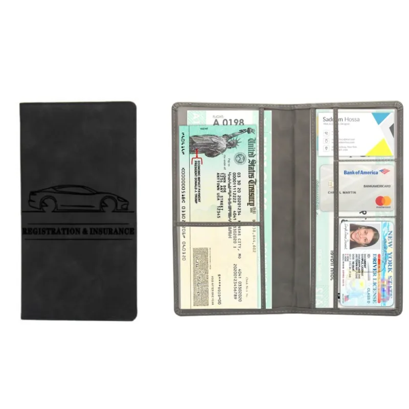 Soporte de cuero para registro de coche para hombre, funda para licencia de conducir, bolsa de almacenamiento para documentos de automóvil, tarjetero de crédito