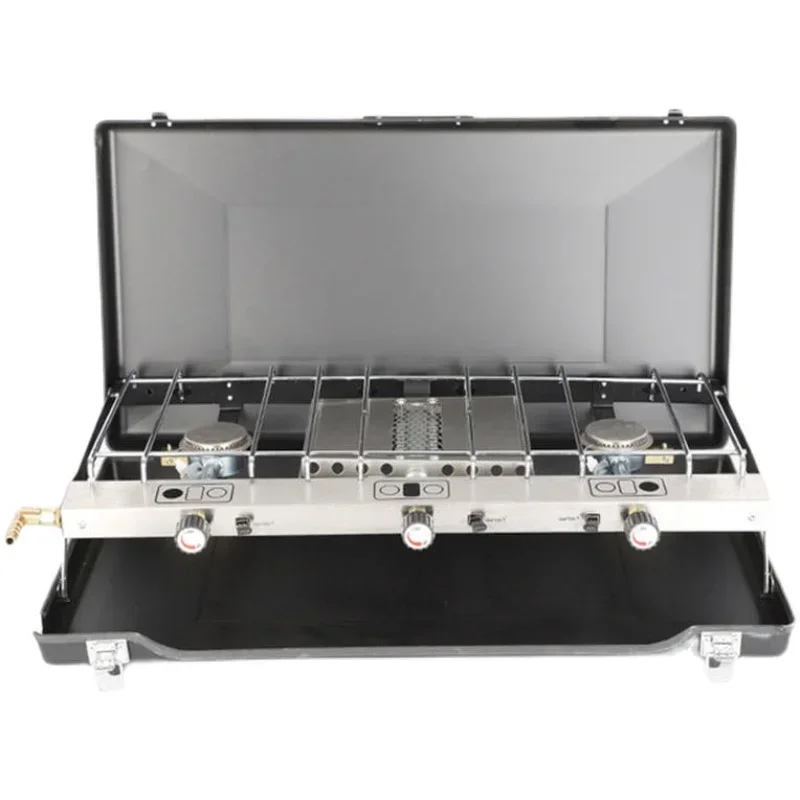 Folding barbecue gas stove camping picnic car gas double-eye three-head windproof car stove outdoor picnic barbecue 2
