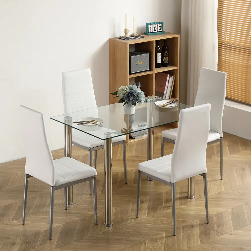 

5Pcs Dining Set Kitchen Room Table Set Dining Table and 4 Leather Chairs