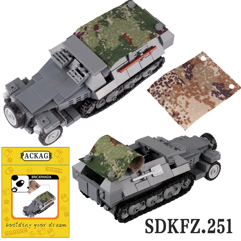 

WW2 Germany Military Sdkfz-251 Tank Car Model Building Blocks Army Soldier Figures Armored Vehicle Truck Gun Weapons Bricks Toys