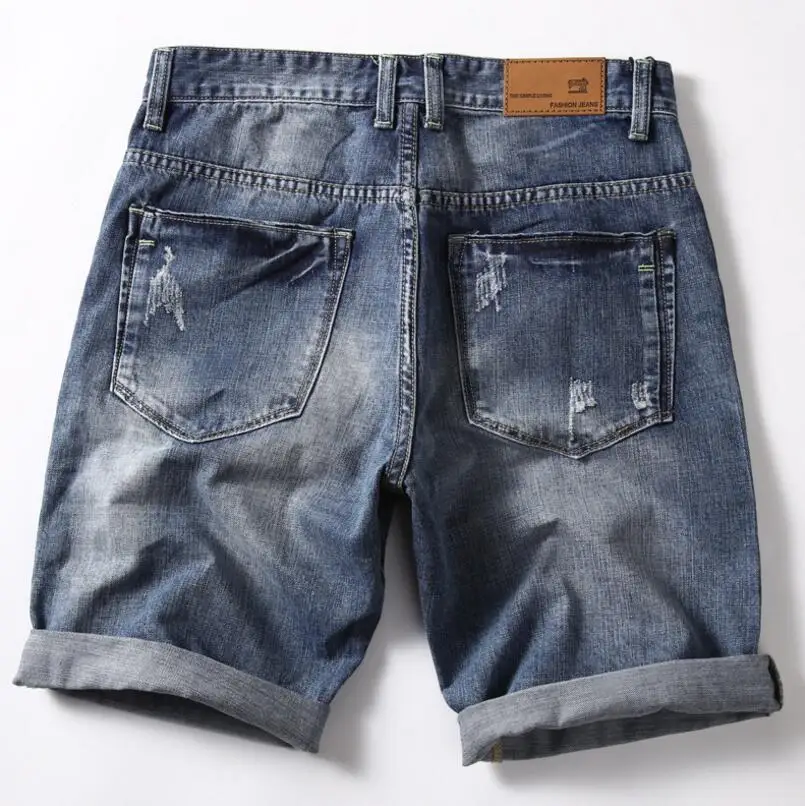 Men Blue Stretch Denim Shorts Straight Fit Shorts Jeans High Quality Elastic Casual Denim Jeans Shorts New Summer Shorts Size 42 4