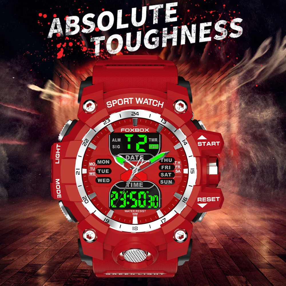 FOXBOX 2023 New Fashion Silicone Watch Men LIGE Luxury Quartz Wristwatch Waterproof Military Sports Chronograph Clock Dual Time avi 8 hawker hunter atlas dual time chronograph hazard red quartz av 4100 03 мужские часы