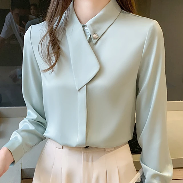 Chiffon Blouse Long Sleeve Office Lady  Women Shirt Chiffon Shirts Blo -  Long Sleeve - Aliexpress