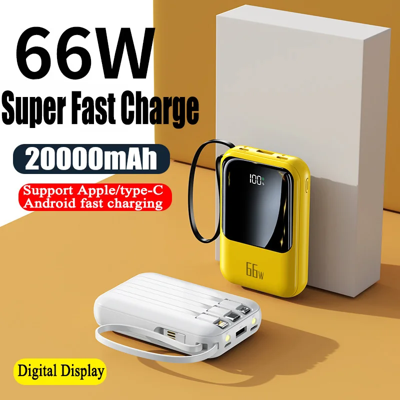 20000Mah Stile Popolare Power Bank Cavo Dati Integrato Batteria Ricaricabile Di Grande Capacità Per Iphone Xiaomi