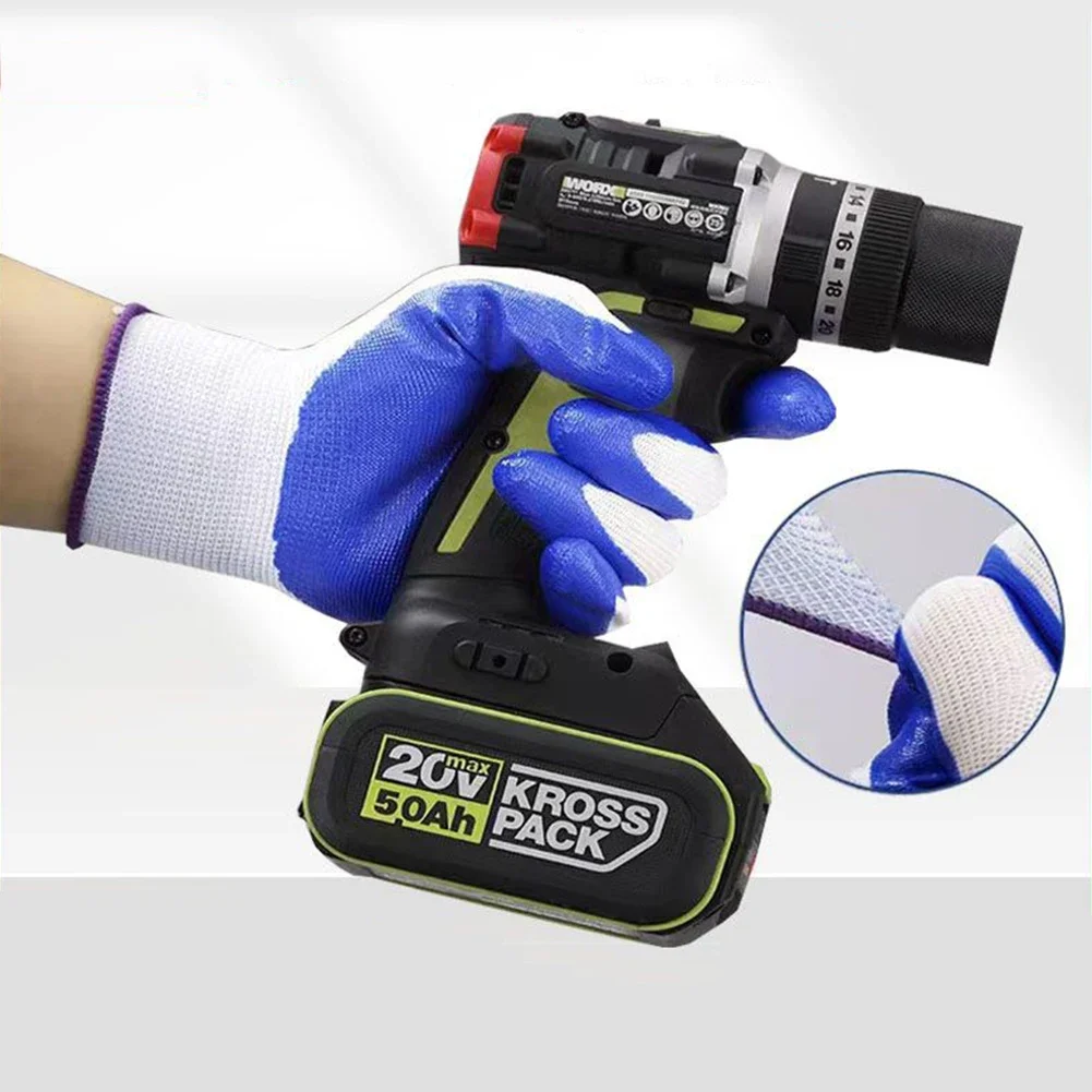 1-10Pairs Work Gloves security Protection Grey Nylon Nitrile Gloves Blue Latex Coated Breathable Wear Logging Carpenter Supplies 3