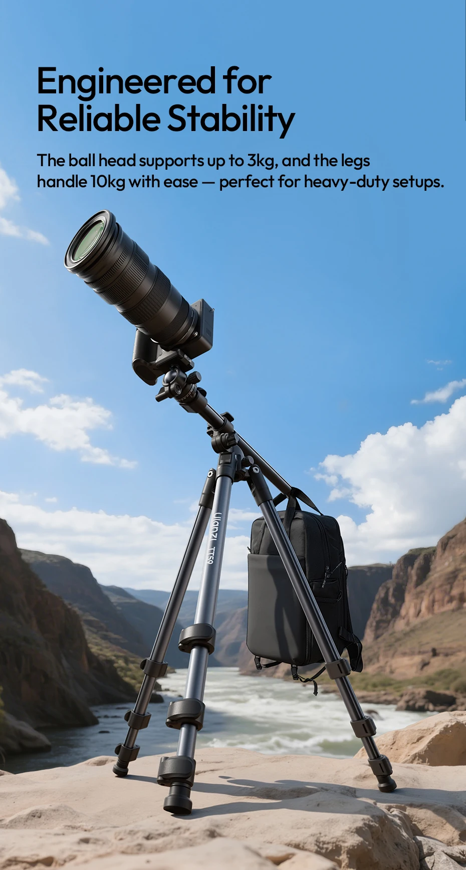 TT59 Horizontal Center Column Tripod 0.1-1.75M for DSLR Camera Video Light for O