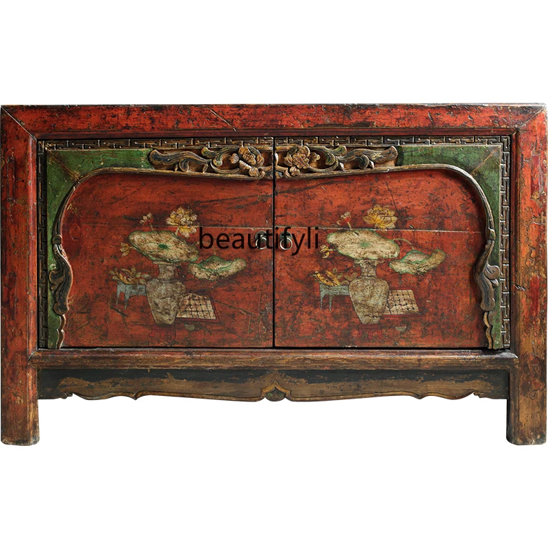 

Chinese Retro Carved Cabinet Solid Wood Small Apartment Storage Storage Sideboard Cabinet Integrated Wall furniture